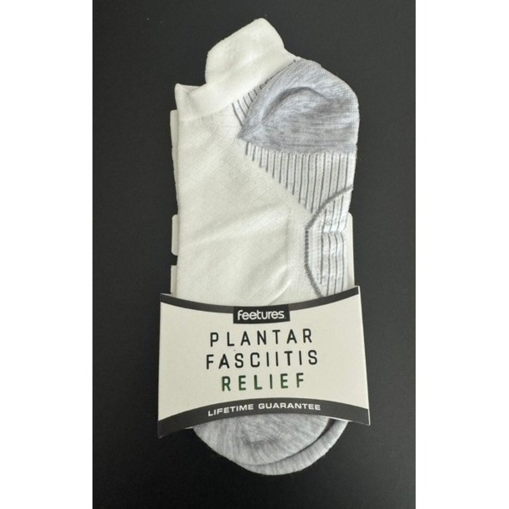Feetures Unisex White Plantar Fasciitis Relief No Show Tab Socks L NEW